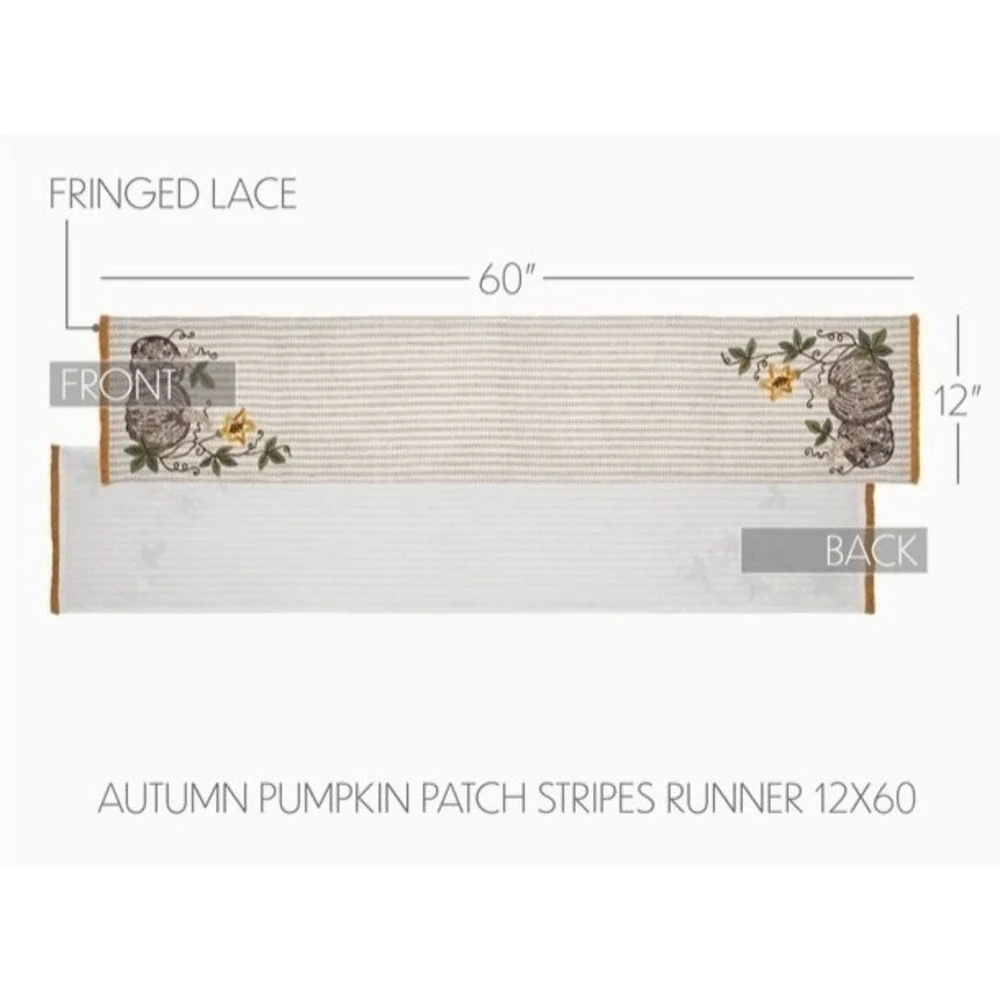 VHC Brands Primitive‎ Autumn Pumpkin Patch Stripes Table Runner 12x60 NEW